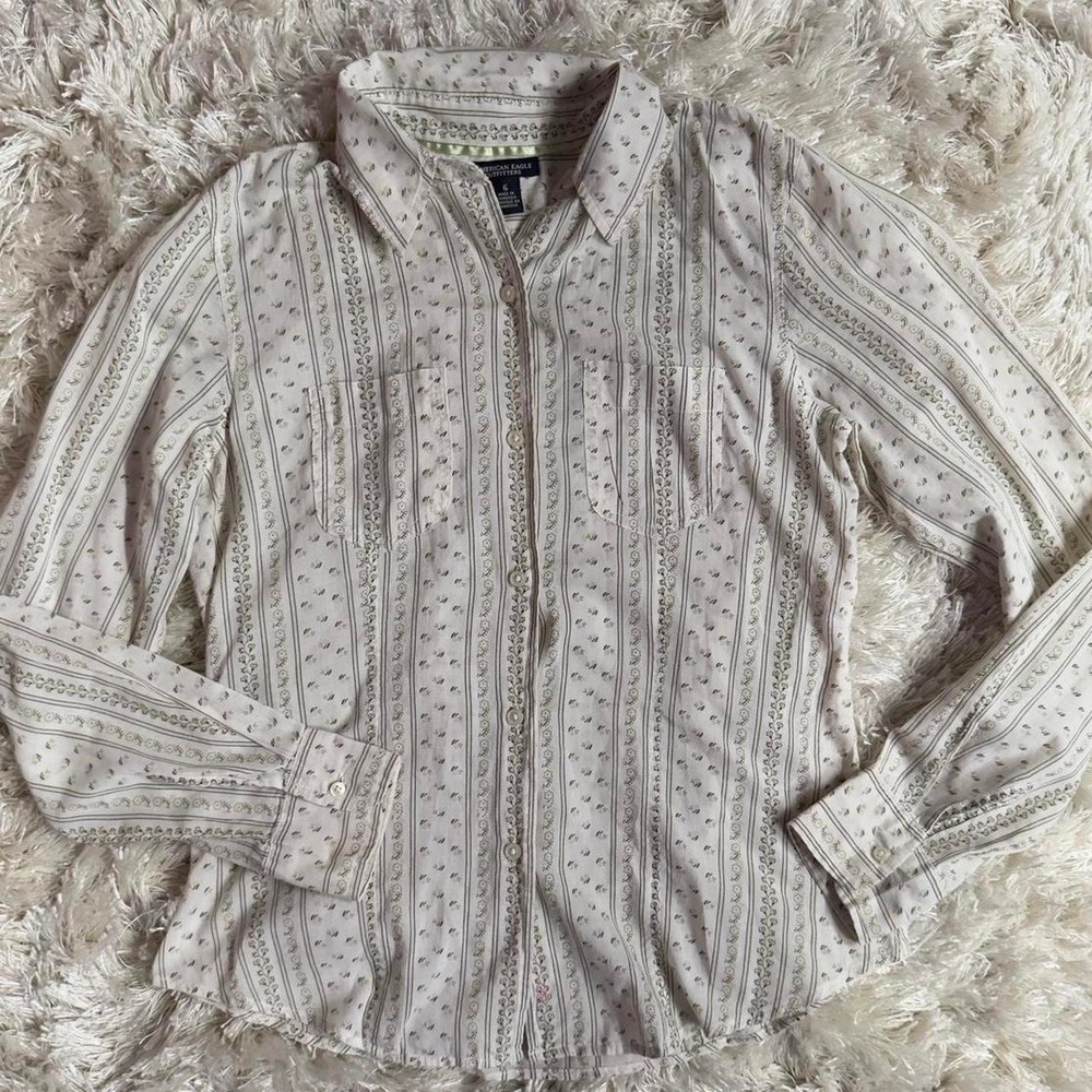 Y2K American Eagle Prairie Floral Button Front Long Sleeve Top Womens Size 6